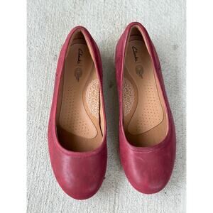 Clarks Women’s 7 Wine Leather Canebay Plain Ballet Flats Slip On Business Career
